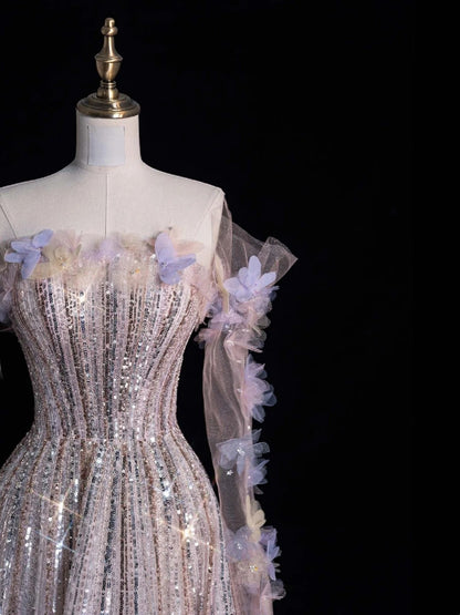 Robe de soirée longue de bal de style princesse, épaules dénudées, à sequins, référence N741