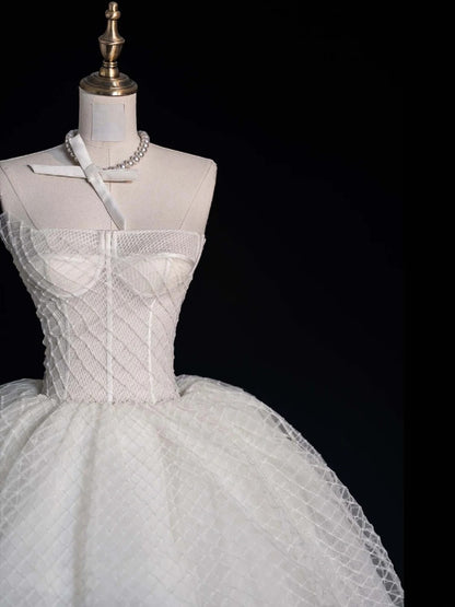 Robes de bal élégantes, bustier asymétrique, en tulle blanc, robe de fin d'études, tenue pour un 20e anniversaire N507
