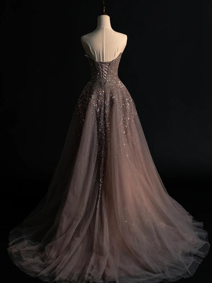 Robe de bal modeste en tulle Sweethart ornée de perles, tenue de soirée pour l'université, inspiration pour le bal de fin d'année, robe de remise de diplôme N1231