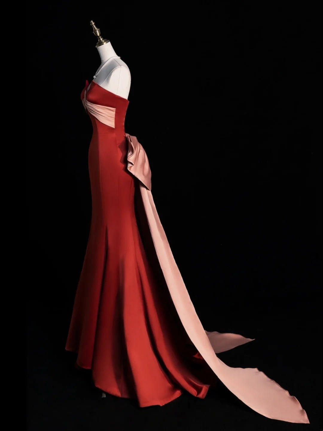 Classy Mermaid Strapless Rust Red Satin Sleeveless Long Senior Prom dresses High School Formal Dresses N1268