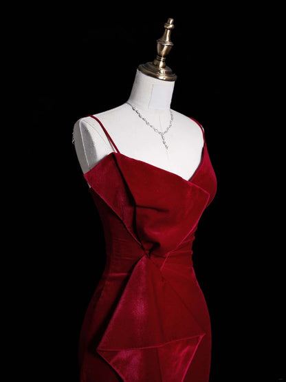 Modest Mermaid Spaghetti Straps Red Velvet Prom Dresses Inspiration Prom Dress Princess Graduation Dress B357