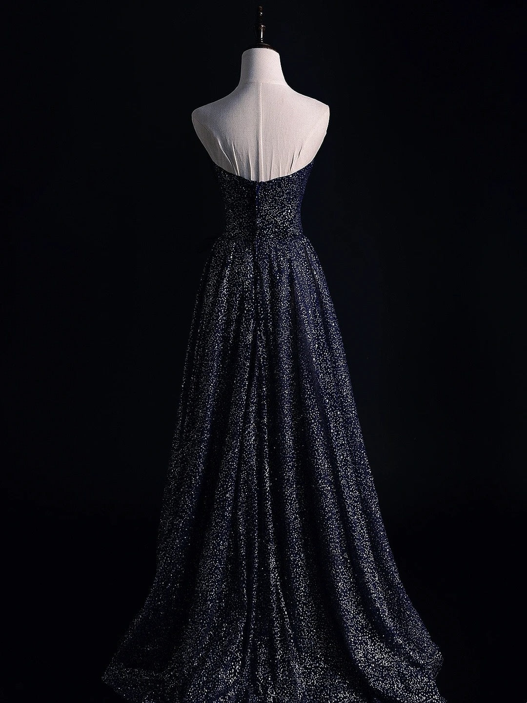 Robe de soirée élégante, bustier, à sequins noirs, coupe trapèze, longue, idéale pour les bals de fin d'année universitaire (N1218)