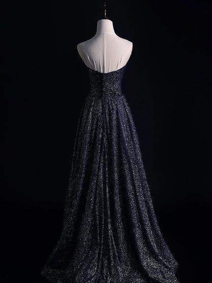 Robe de soirée élégante, bustier, à sequins noirs, coupe trapèze, longue, idéale pour les bals de fin d'année universitaire (N1218)