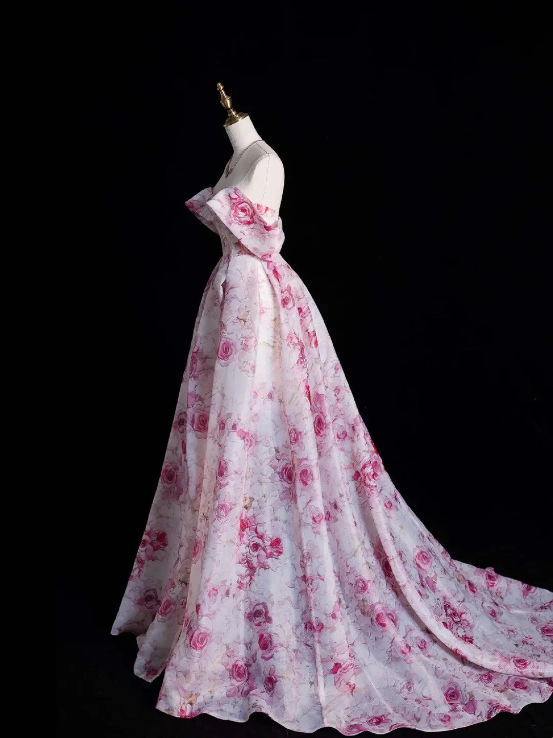 Modest Ball Gown Off The Shoulder With Short Sleeves Pink Floral Long Prom Dress For Women Girls Evening Dresses N653