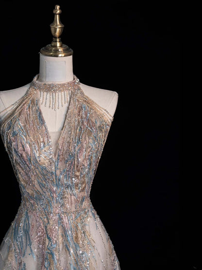 Funkelndes, langes, formelles Abendkleid mit A-Linien-Ausschnitt und Pailletten, langes Ballkleid N746