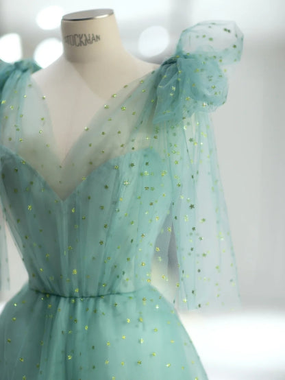 Magnifique robe de bal, bretelles en tulle vert, sans manches, longues robes de bal Inspo, tenues de soirée RB3990