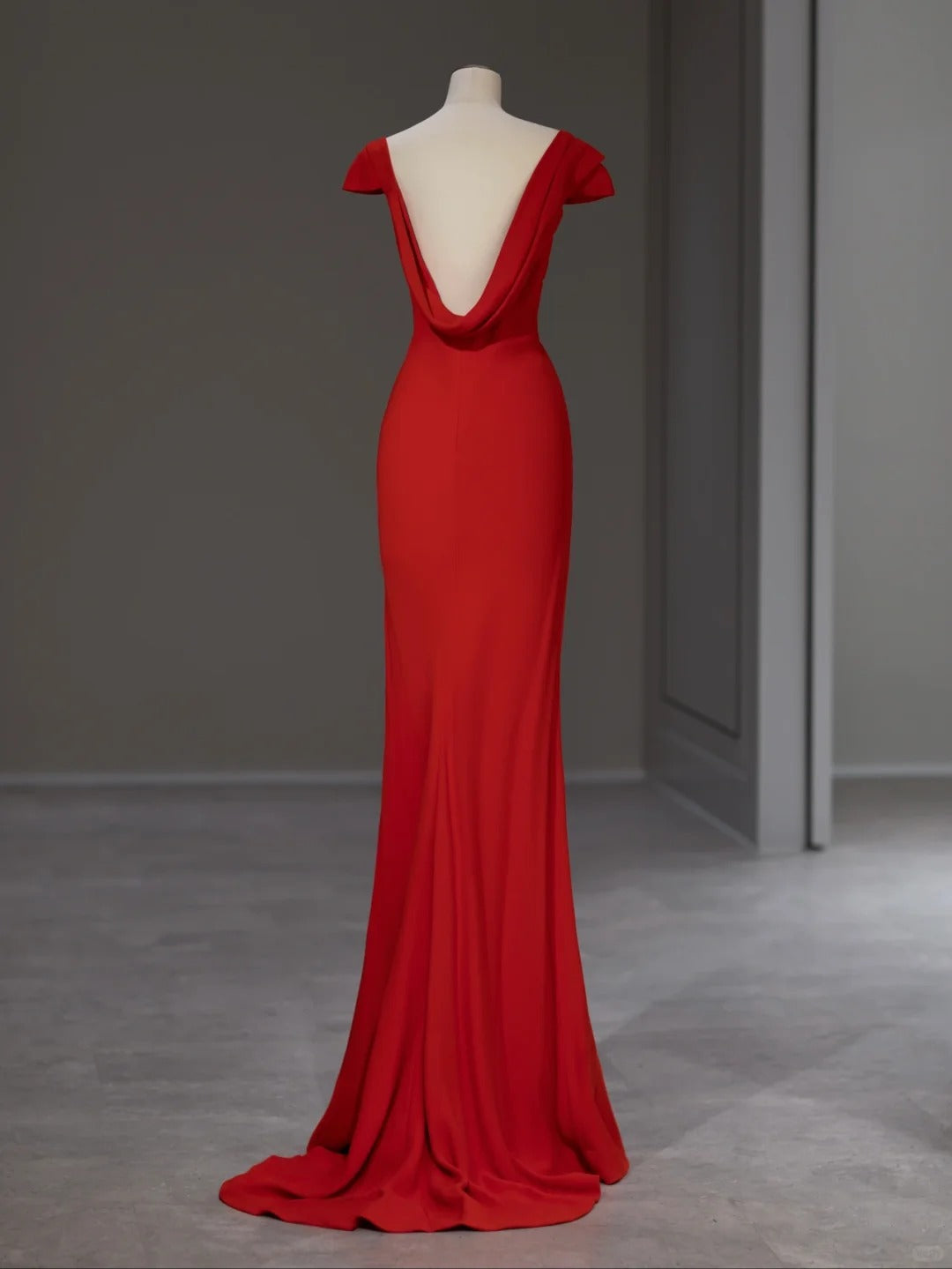 Élégante robe sirène rouge à manches courtes pour le bal de promo, idées de tenues de soirée RB4000