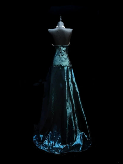 Whimsical High Low Dark Green With Beaded Bodice Long Prom Dresses Night Formal Dress N610