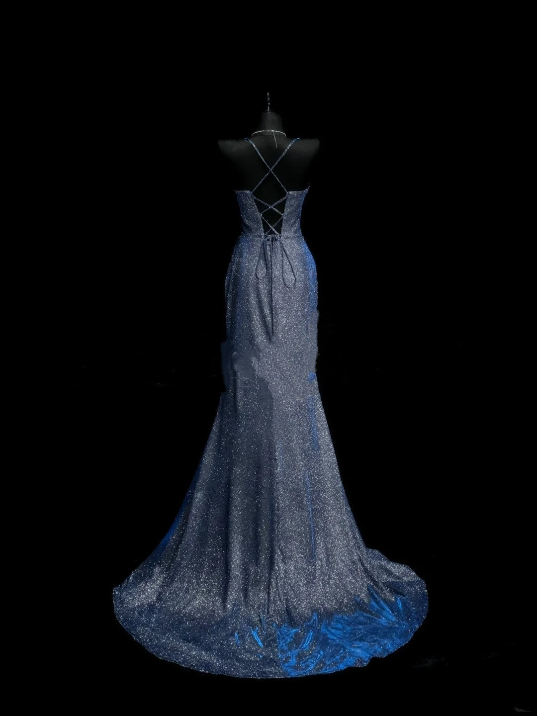 Elegantes Meerjungfrauen-Abendkleid mit Spaghettiträgern, marineblauem Schlitz und Pailletten, langes Abendkleid, formelles Partykleid, Vestidos De Dia AB615