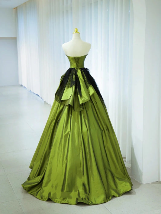 Elegantes Ballkleid Trägerlos Grün Satin Langes Abendkleid 18. Geburtstag Abschlussballkleider N2846