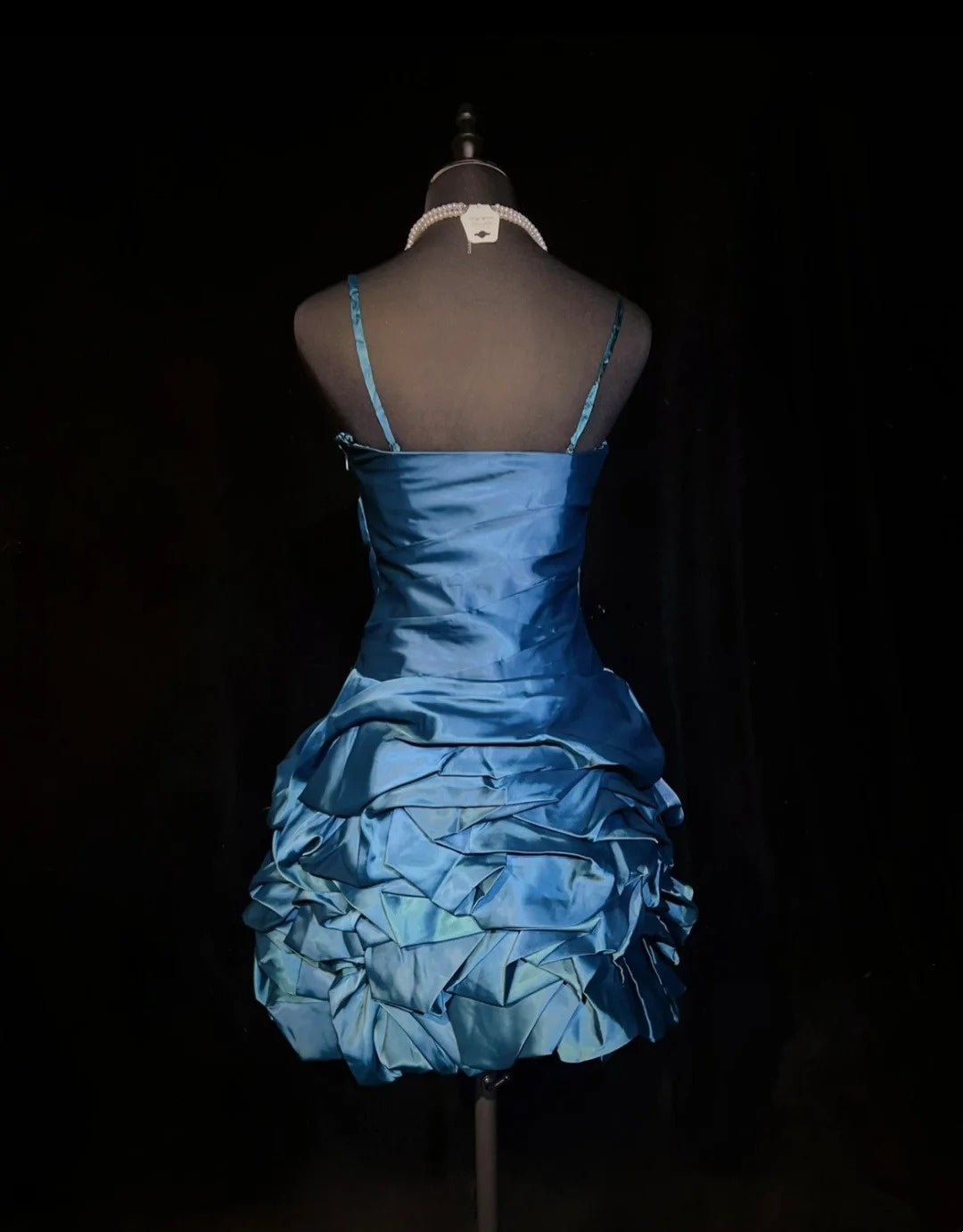 Vintage Sheath Spaghetti Strap Blue Satin Ruffled Y2K 2000s Short Mini Homecoming Dresses N3111
