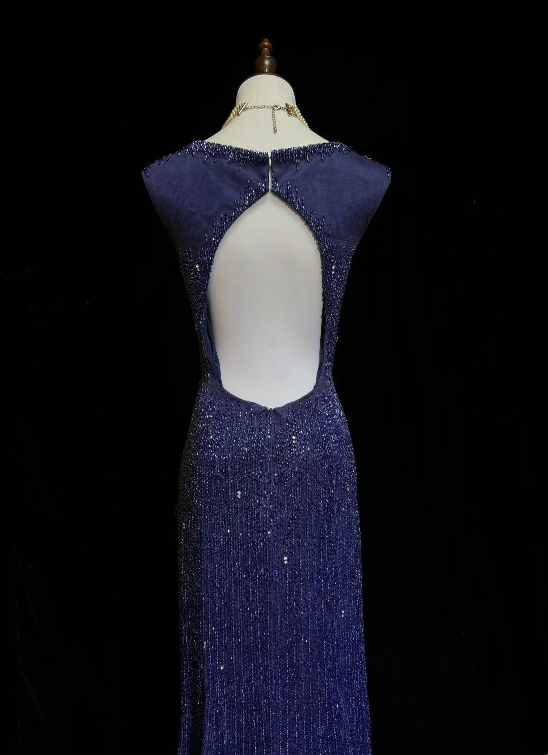 Vintage Meerjungfrauen-Abschlussballkleider V-Ausschnitt Königsblau 90er mit rückenfreier Perlenstickerei Langes formelles Partykleid N2505