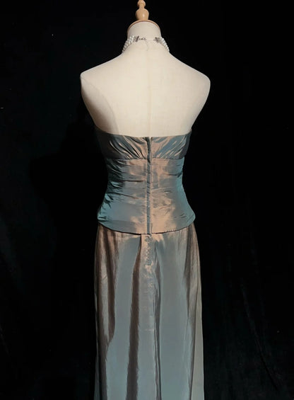 Vintage Abschlussballkleider A-Linie Trägerlos Ärmellos 1990er Jahre Langes Formelles Abendkleid N2633
