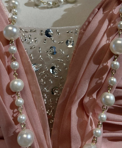 Robe de soirée longue sirène vintage rose plissée sans manches pour anniversaire, bal de promo N2447