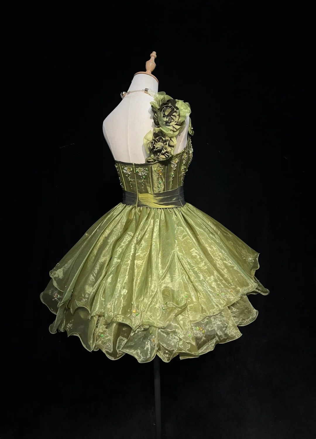Pretty Ball Gown One Shoulder Olive Green Organza Short Mini Homecoming Dresses Hoco Gowns N2835