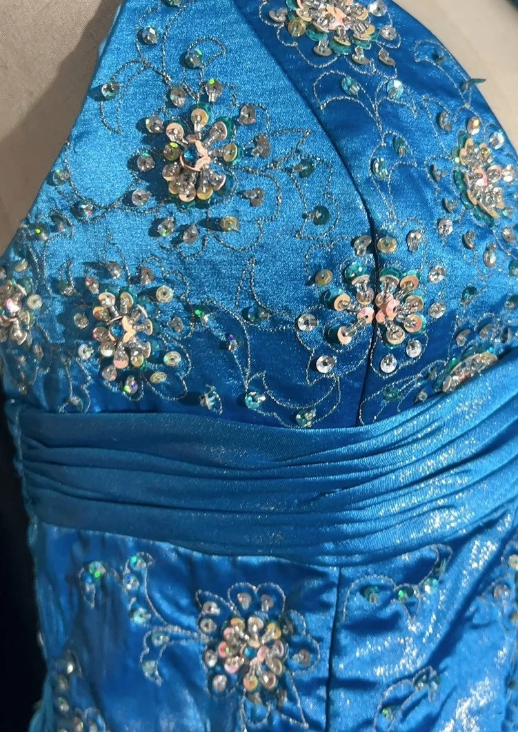 Robes de bal vintage sirène à fines bretelles en satin bleu des années 1990 longue robe de soirée formelle N2645