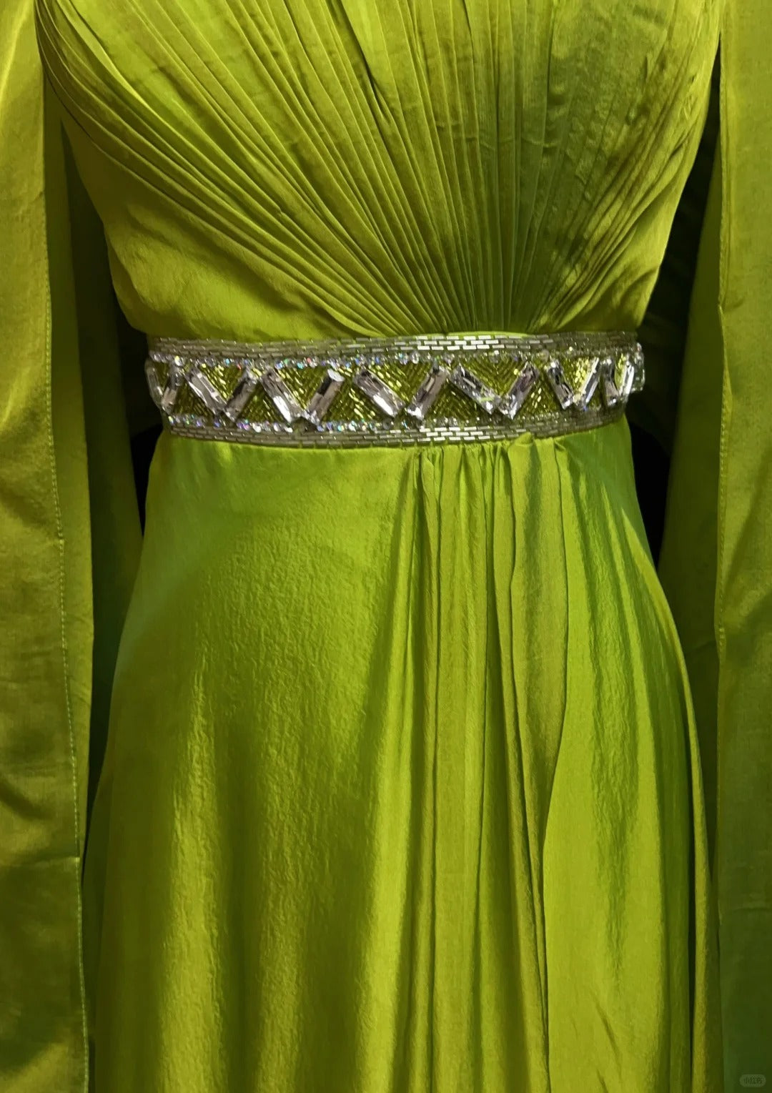 Robes de bal vintage des années 90, en mousseline de soie verte, sans bretelles, coupe trapèze, avec cape plissée, tenues de soirée formelles N3852
