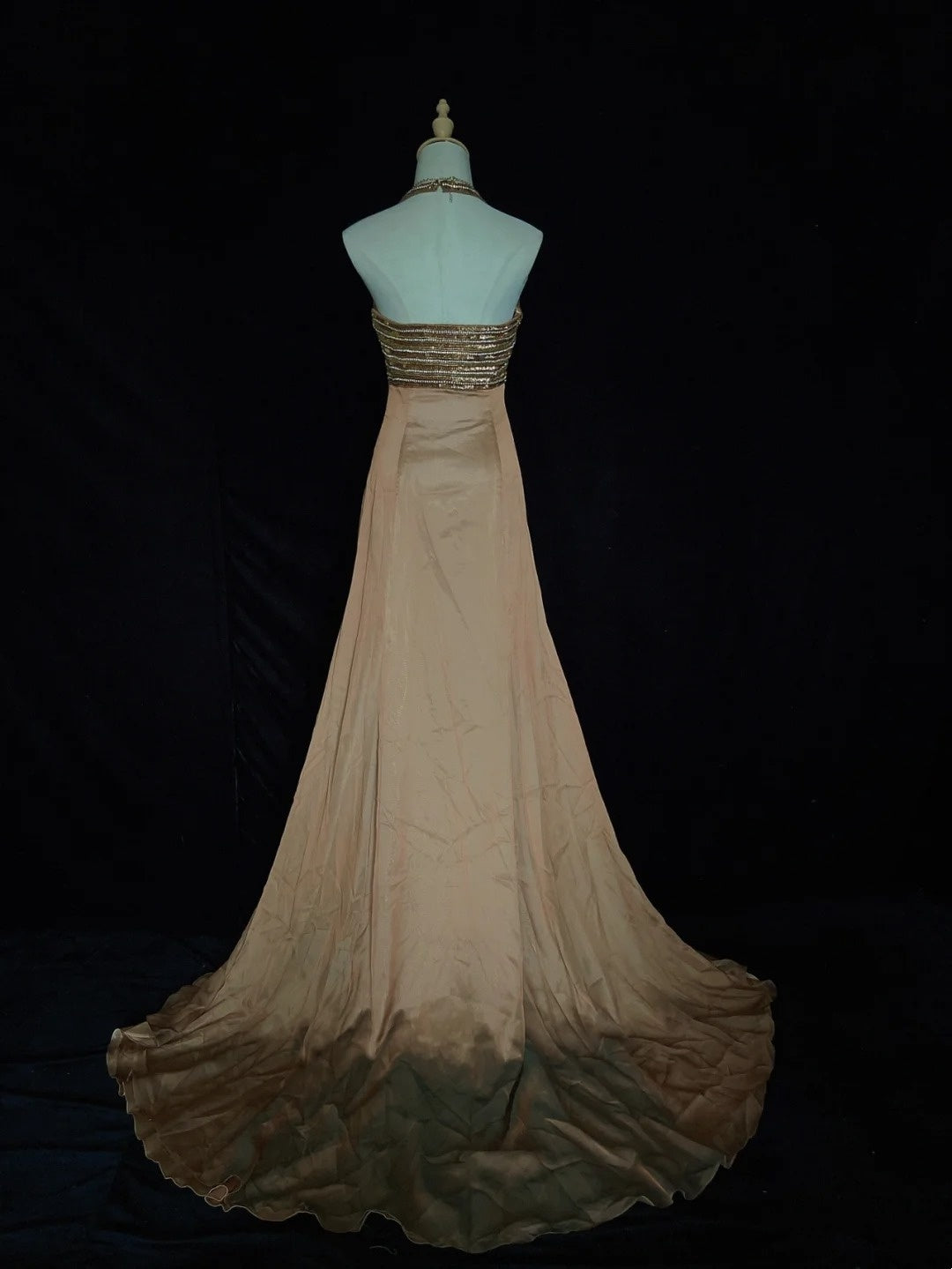Robes de bal vintage des années 80 en mousseline marron coupe trapèze avec perles, tenues de soirée semi-formelles N3633