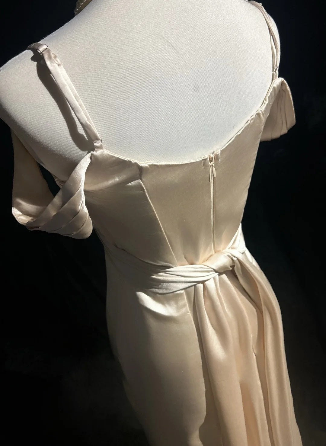 Vintage Abschlussballkleider 80er Meerjungfrau Spaghettiträger Champagner Satin Bodenlang Abendgarderobe N3458