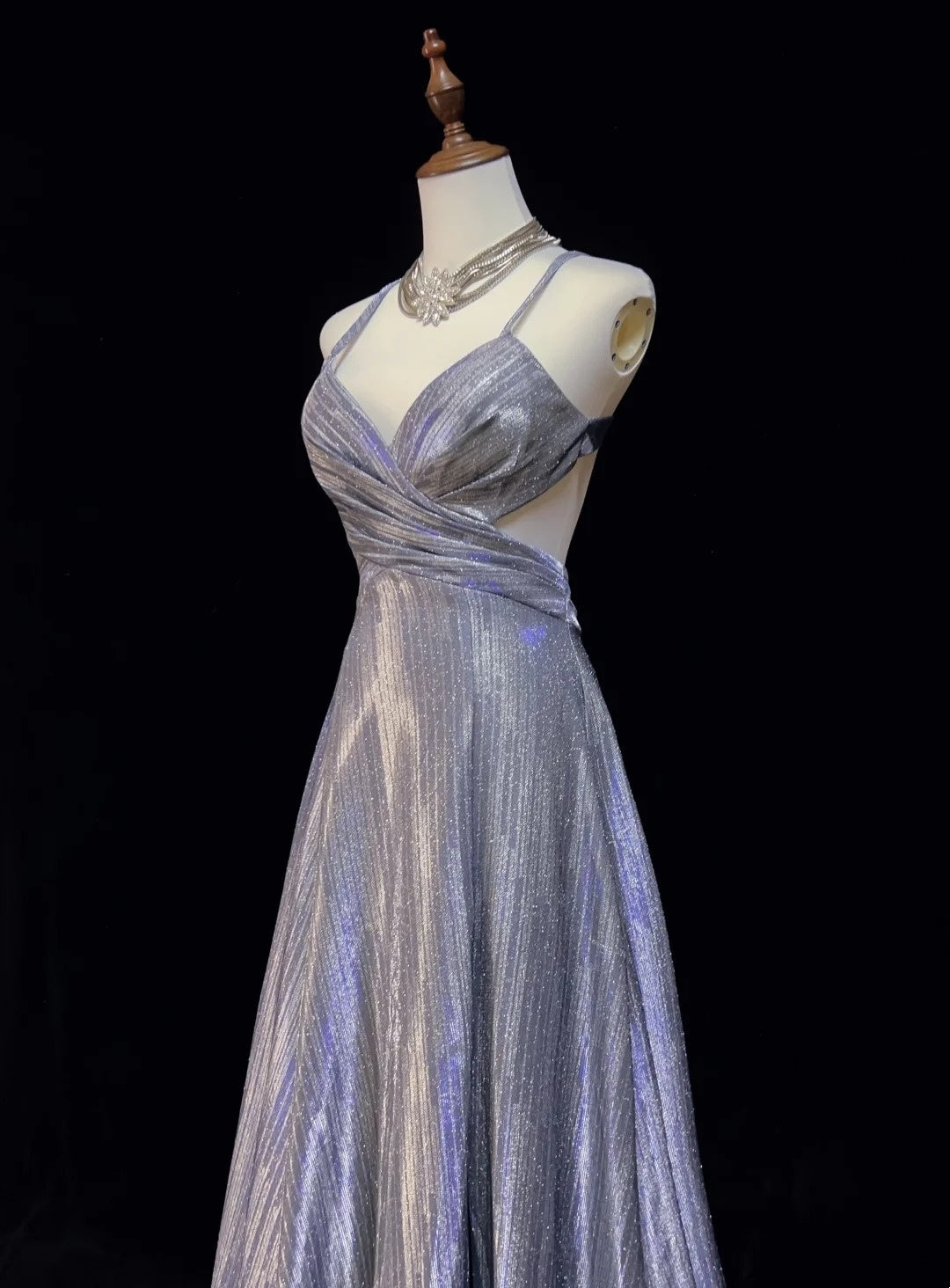 Robes de Bal Vintage Années 60, Ligne A, Bretelles Fines, Lilas, Dos Nu, Pailletées, Avec Longue Robe de Bal Volants N3113