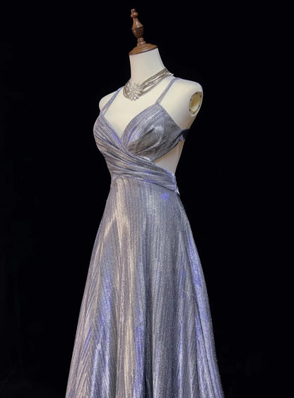 Robes de Bal Vintage Années 60, Ligne A, Bretelles Fines, Lilas, Dos Nu, Pailletées, Avec Longue Robe de Bal Volants N3113