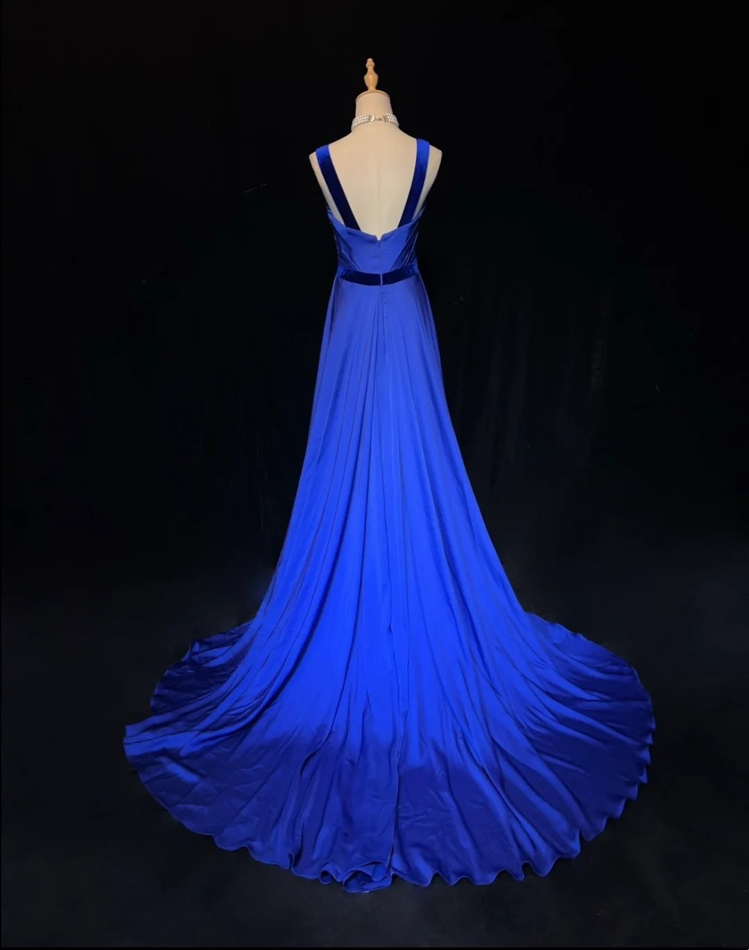 Vintage Ballkleider Meerjungfrau Königlich Blau Samt Ärmellos Mit Perlen 90er Lang Formelles Kleid N2902