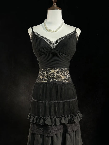 Robes de bal de fin d'année courtes en mousseline de soie noire, coupe trapèze à fines bretelles, style français, N2458