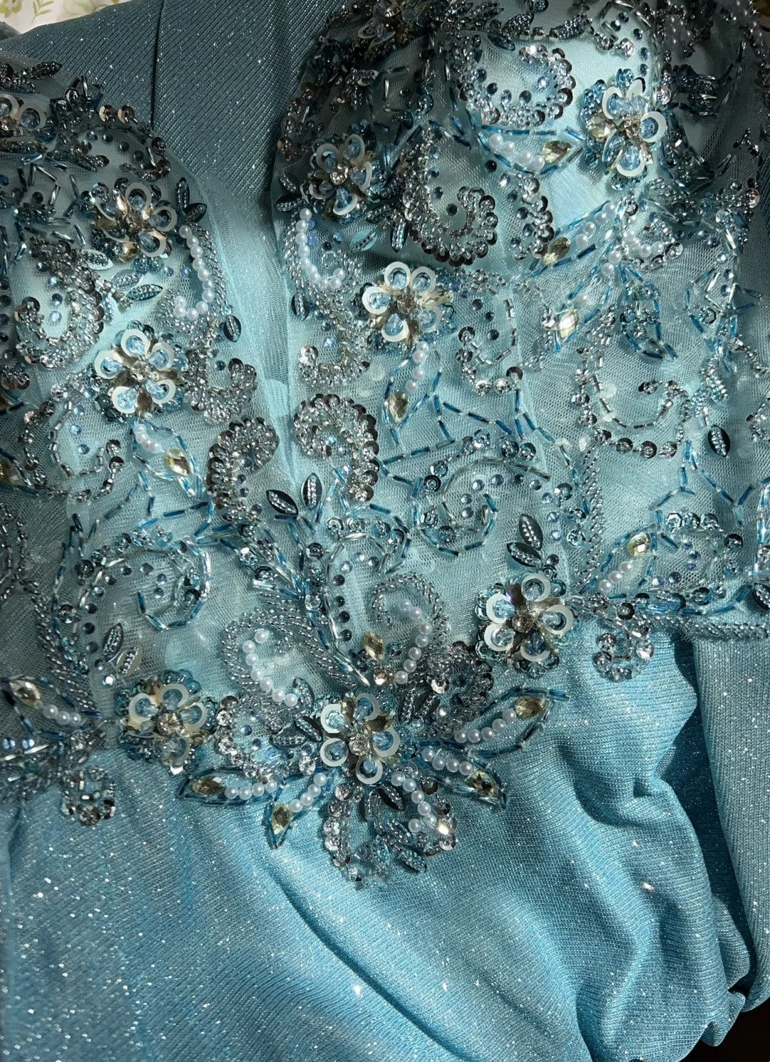 Inspiration Robes de Bal Élégantes Sirène Col V Bretelles Paillettes Bleues avec Volants pour Femmes Robe de Soirée N3227