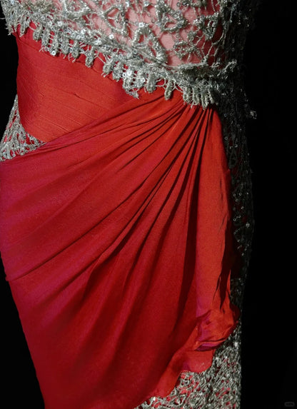 Vintage Prom Dresses 1950s Mermaid Halter Red Chiffon With Lace Sleeveless Evening Formal Outfits RB4336