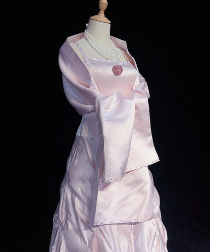 Vintage Prom Dresses 1950s Retro Classy A line Spaghetti Strap Pink Evening Outfits With Cape N3003