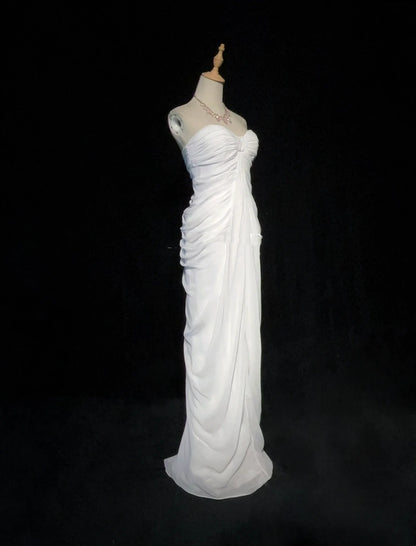 Robes de bal élégantes sirène bustier en mousseline blanche avec volants longue robe de soirée N2895
