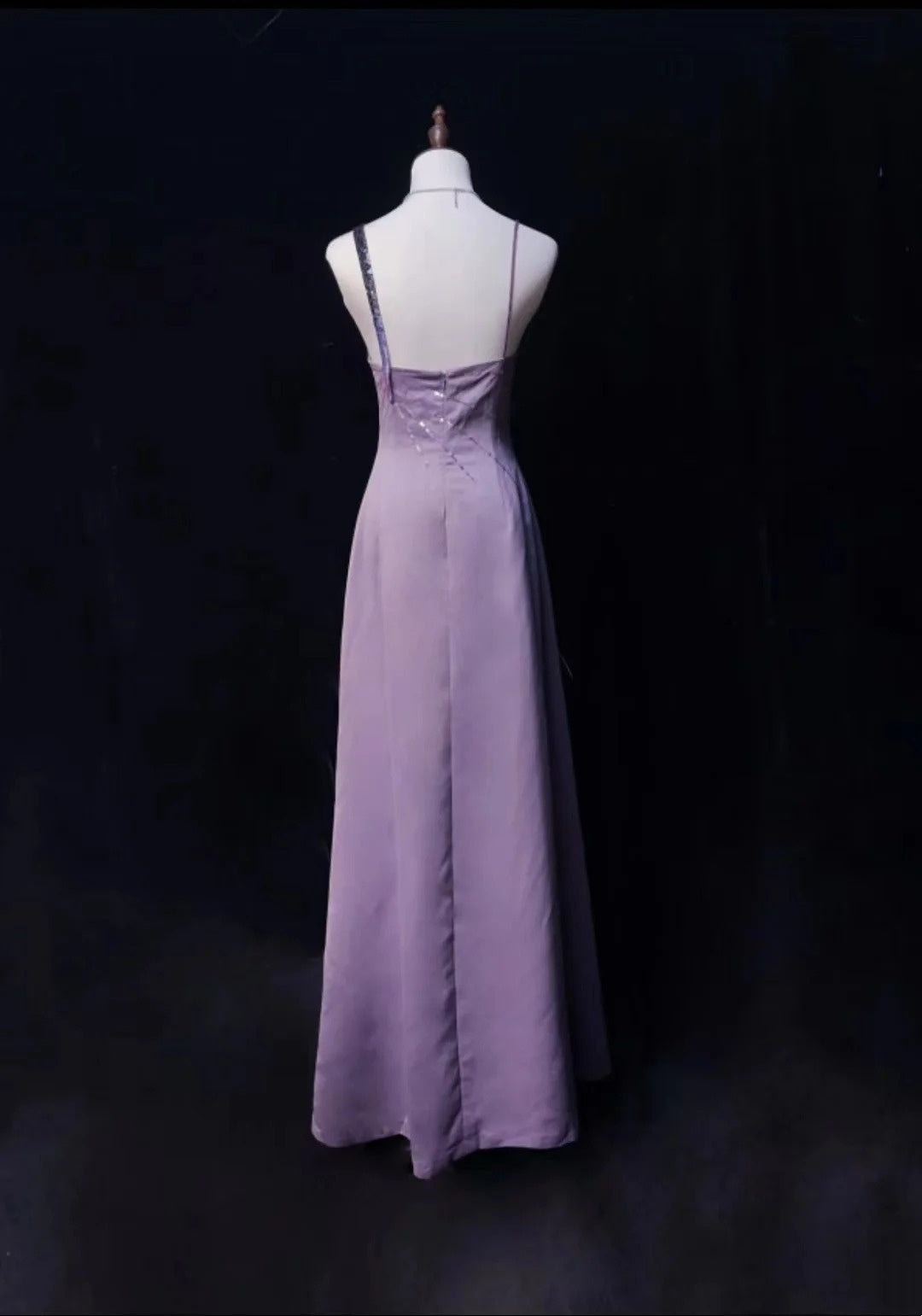 Vintage Prom Dresses A Line Lilac Satin Sleeveless 70s Beads Formal Gown N2568