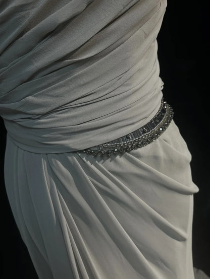 Vintage Prom Dresses Inspo Mermaid Sweetheart Silver Gray With Ruffled For Women Formal Dress N3245