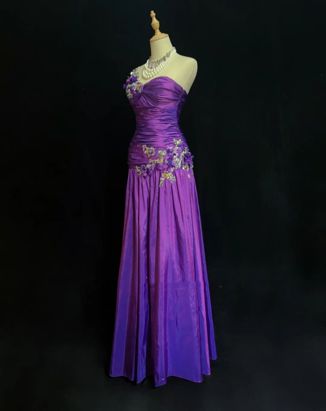 Robes de bal vintage sirène asymétrique taffetas violet avec applications années 90 longue robe de soirée N2895