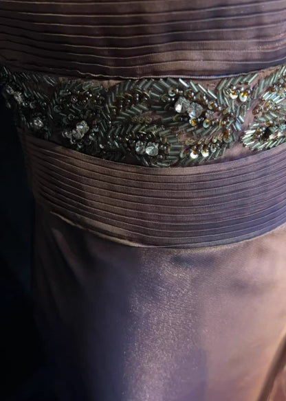 Robes de bal vintage des années 90 sirène asymétrique en mousseline longue avec perles tenues de soirée N3139