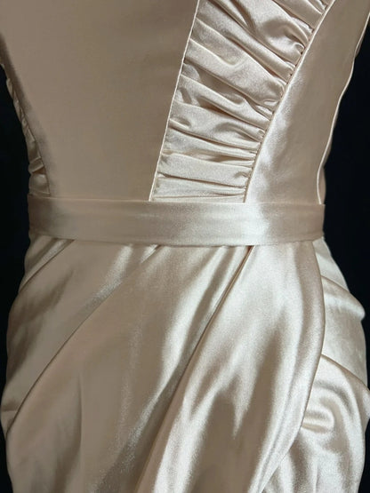 Vintage 90er Abschlussballkleider Meerjungfrau Off Shoulder Champagner Satin Langes Ballkleid N3010