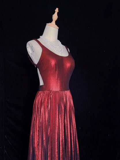Vintage Abschlussballkleider 80er Jahre A-Linie Spaghettiträger Burgund Rückenfrei Lang Halbformelle Abendkleider N3647