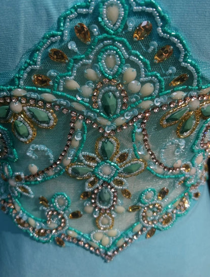 Jolies robes de bal de fin d'année courtes mini en satin bleu clair col rond N2441
