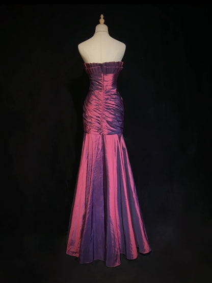 Robes de bal vintage sirène bustier en satin violet années 90 avec volants longue robe de soirée N2513