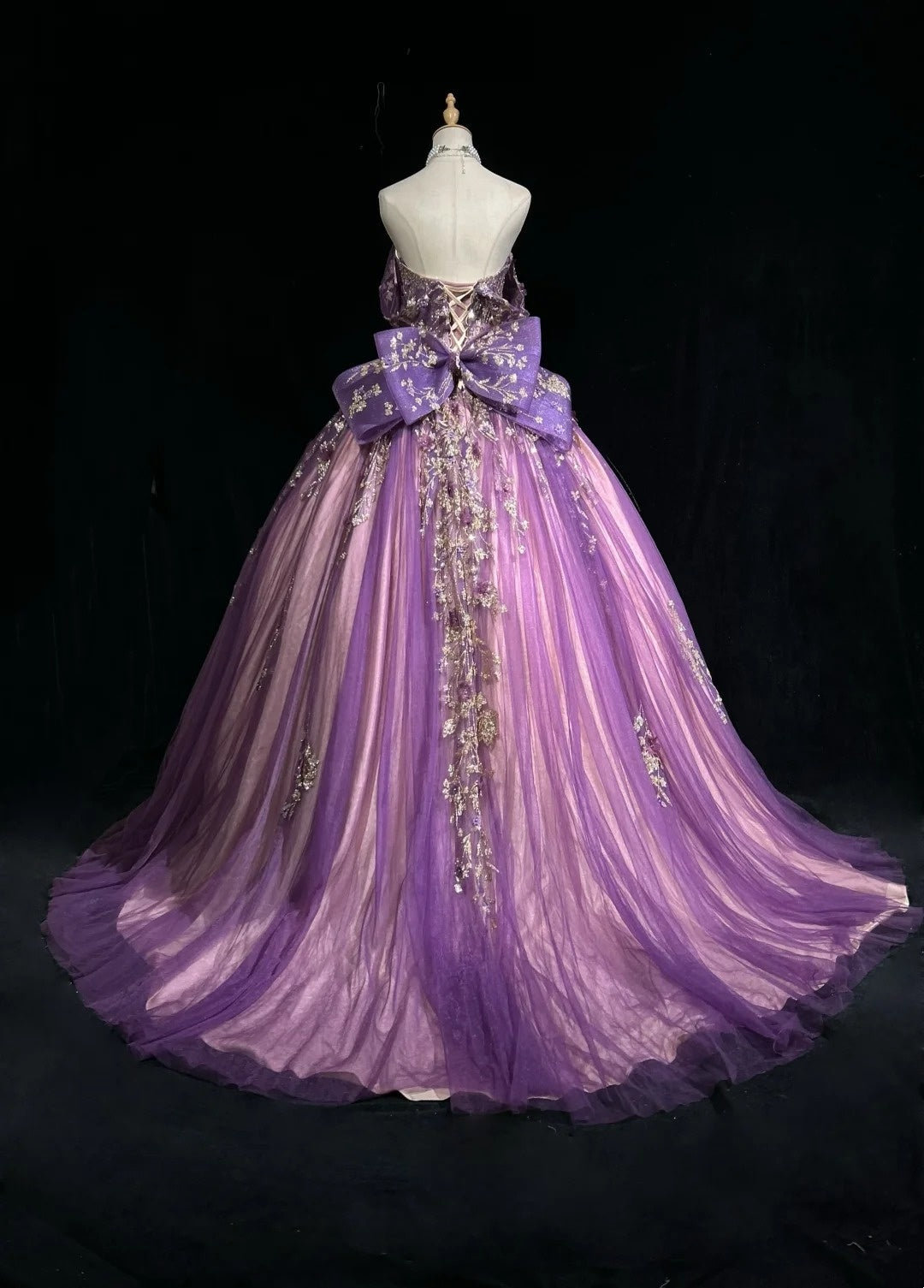 Robe de bal bustier en tulle violet avec appliques Robes de soirée Quinceañera Tenues formelles RB3938