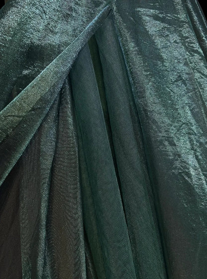 Vintage Abschlussballkleider A-Linie Rundhalsausschnitt Dunkelgrün Tüll Mit Perlen 90er Jahre Abendkleid N2590