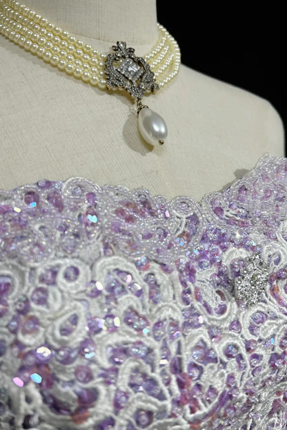 Robe de bal vintage bustier en tulle lilas, dentelle style Y2K années 2000, longueur genou, robes de rentrée des classes N3124