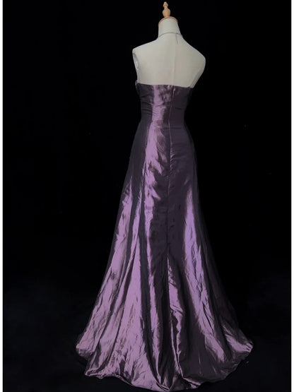 Robes de bal vintage pour le bal, bustier, taffetas violet années 80 avec dentelle, longues tenues de soirée formelles N3892