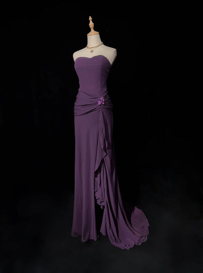 Robes de bal vintage des années 60 sirène bustier en cœur mousseline violette longue robe de bal N3102