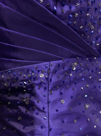 Robe de bal vintage bustier violet taffetas à volants Années 2000 Longueur genou Robes de rentrée des classes N3119