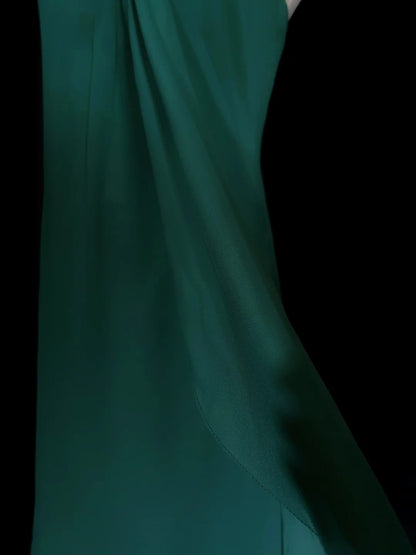 Vintage Prom Dresses 80er Jahre A Linie Neckholder Grün Chiffon mit Perlenbesatz Lange Abendkleider N3450