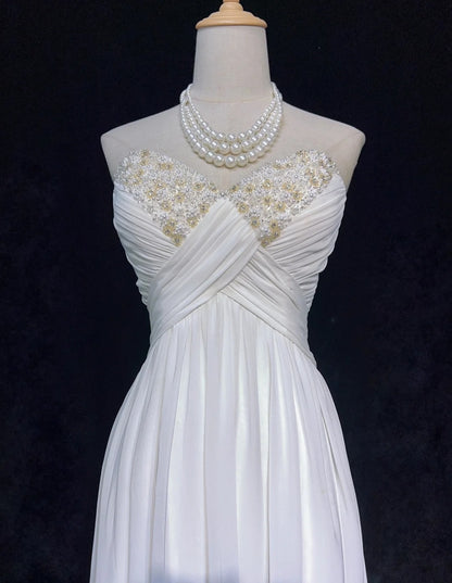 Unique Wedding Dresses A Line Sweetheart White With Ruffled Beading Long Bridal Gown N3644