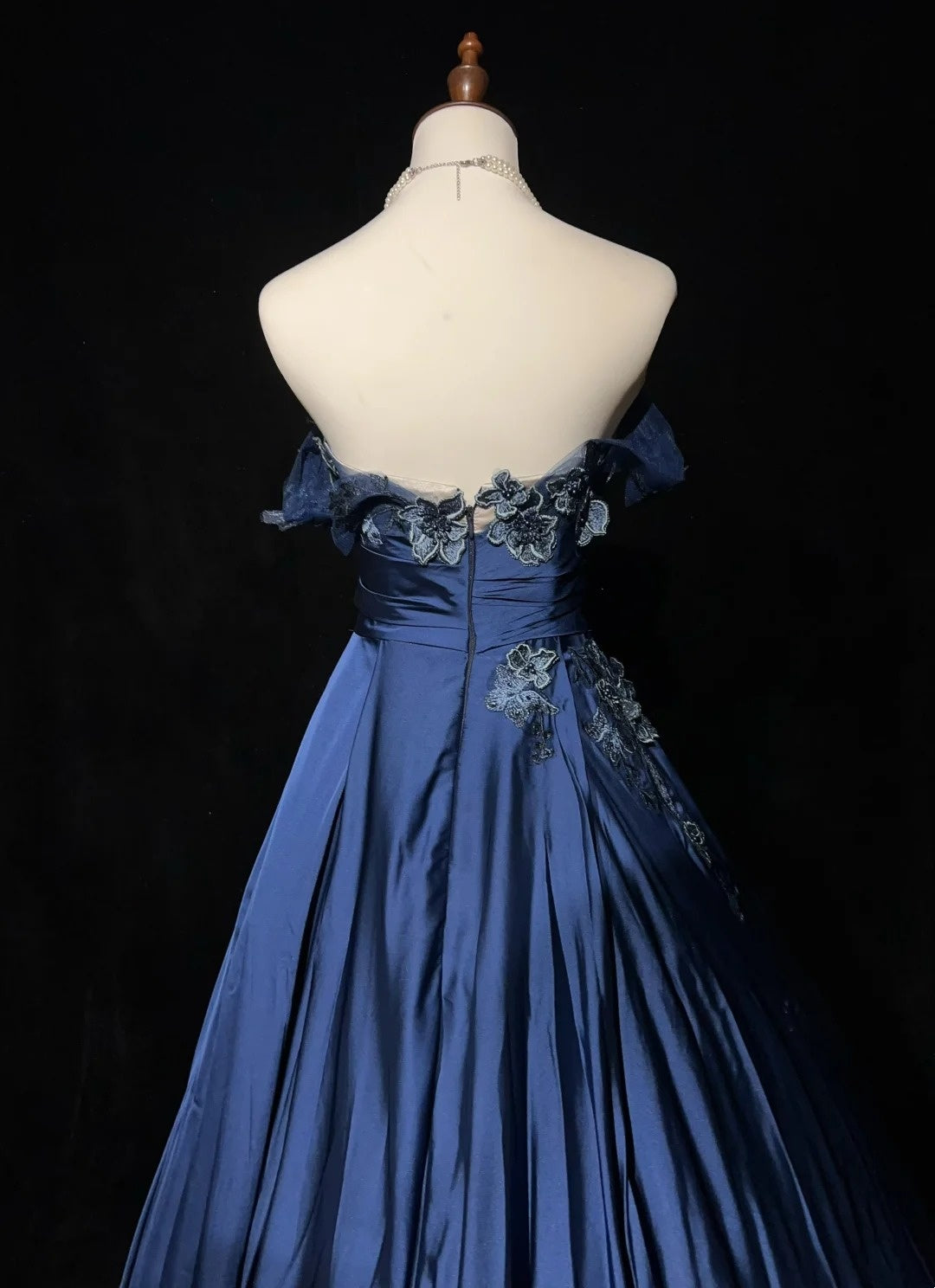 Robes de bal vintage pour le bal, bustier, en satin bleu marine avec applications, robe de soirée longue des années 90, N2658