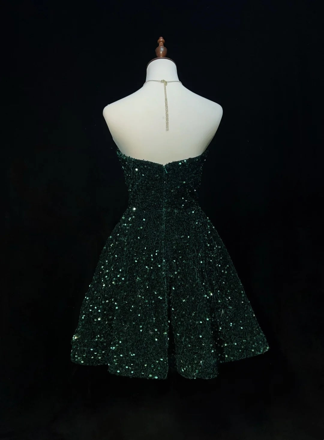 Vintage Ball Gown Sweetheart Dark Green Sequined Y2K 2000s Short Mini Homecoming Dresses N3108