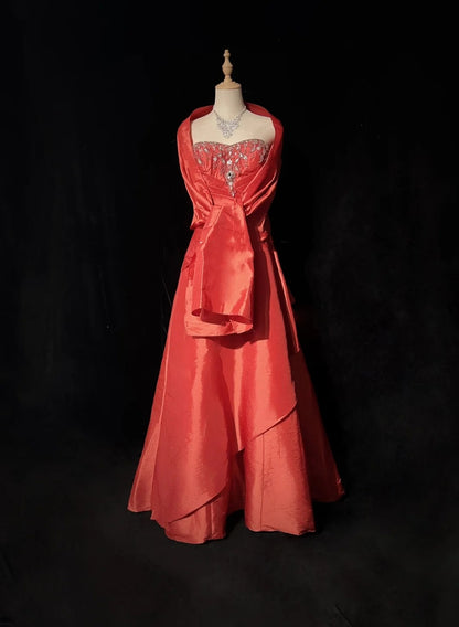 Glamour Ballkleid Abendkleid Sweetheart Rostrot mit Perlen Abendgarderobe N3818